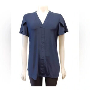Nina Leonard Blue Short Sleeve Dress Shirt  Size Large